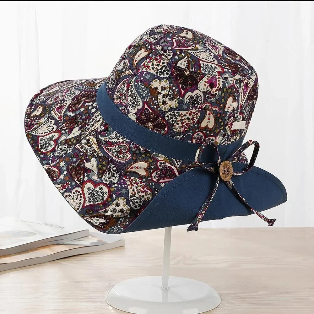 Women Bohemian Reversible Sun Hat Wide Brim UV Protection Cotton Polyester - Picture 8 of 8